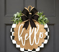 Hello checkered door sign