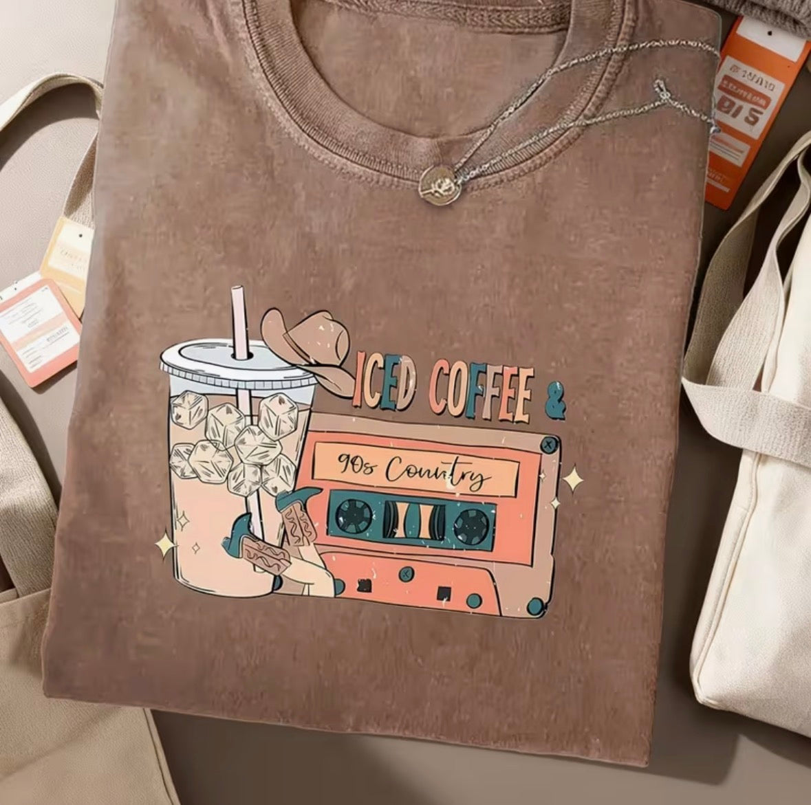 Iced coffee & 90s music shirt
