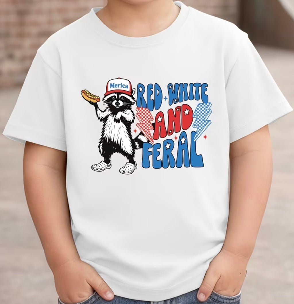 KIDS red white & feral shirt