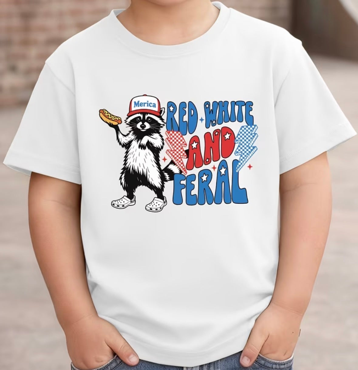 KIDS red white & feral shirt