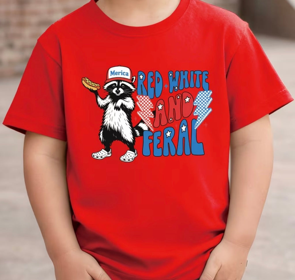 KIDS red white & feral shirt