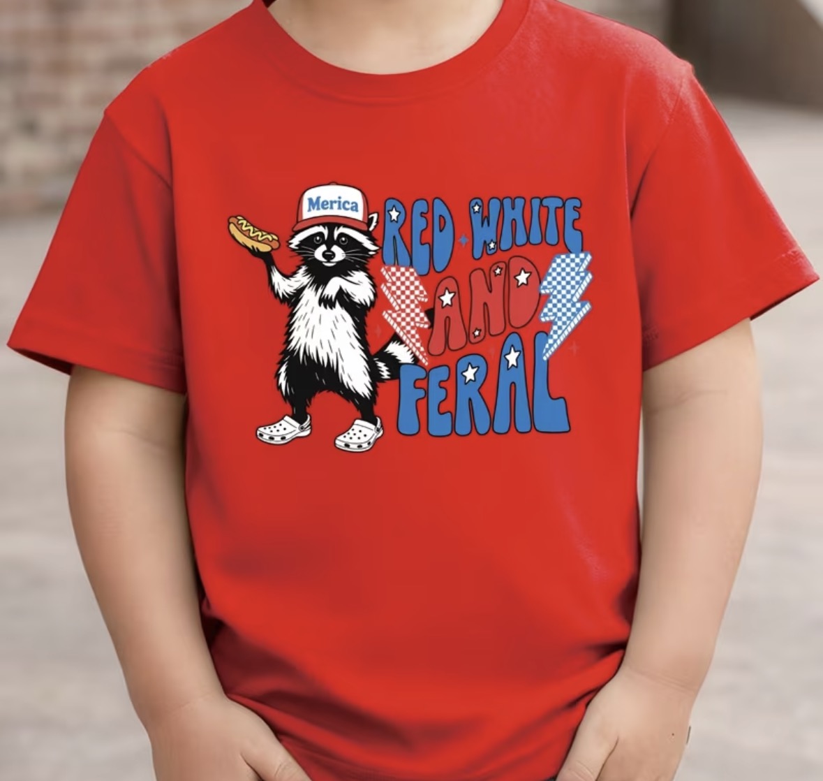 KIDS red white & feral shirt